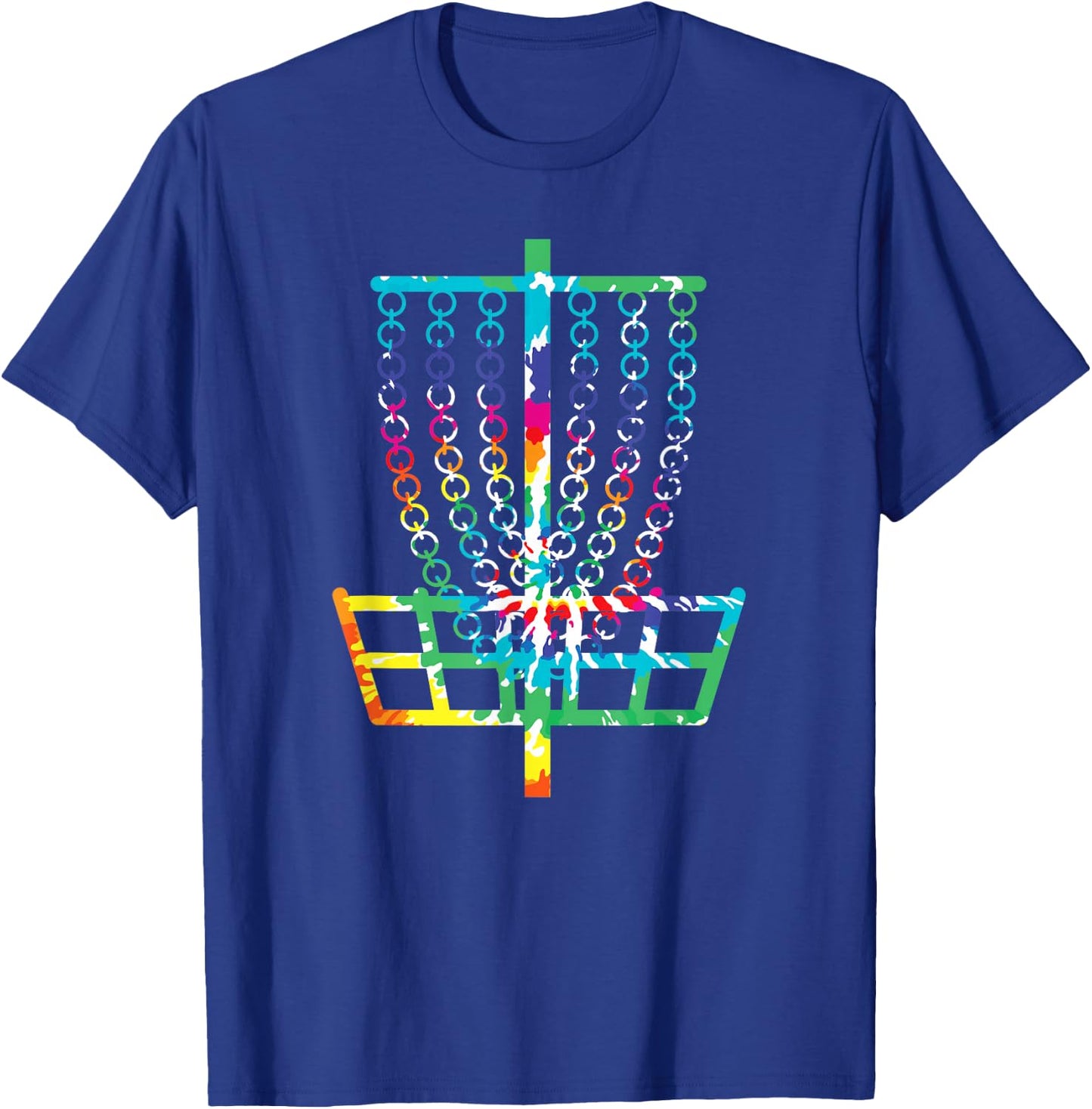 Retro Disc Golf Basket Hippie Rainbow Tie Dye Disc Golfer T-Shirt - T-Shirt | Royal