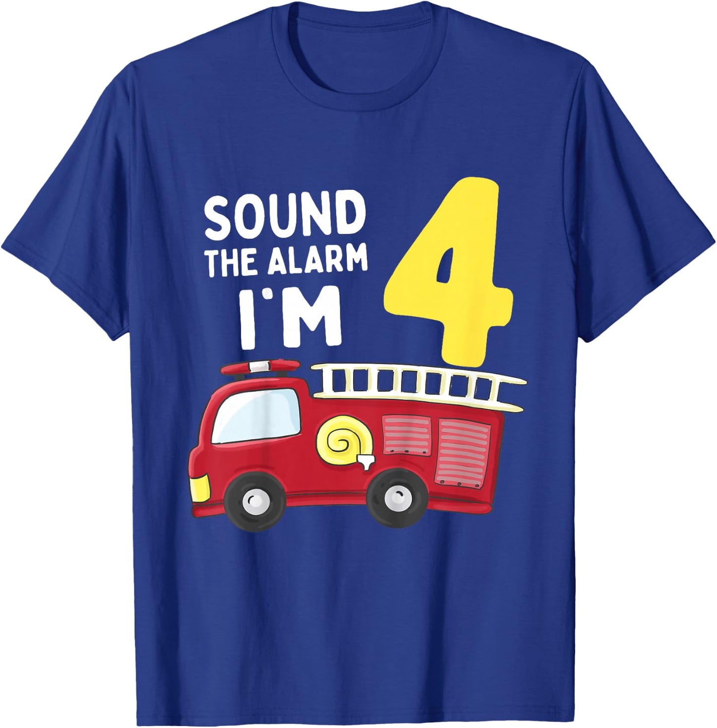 Kids Fire Truck 4th Birthday Boy Kids Firefighter 4 Year Old T-Shirt - T-Shirt | Royal