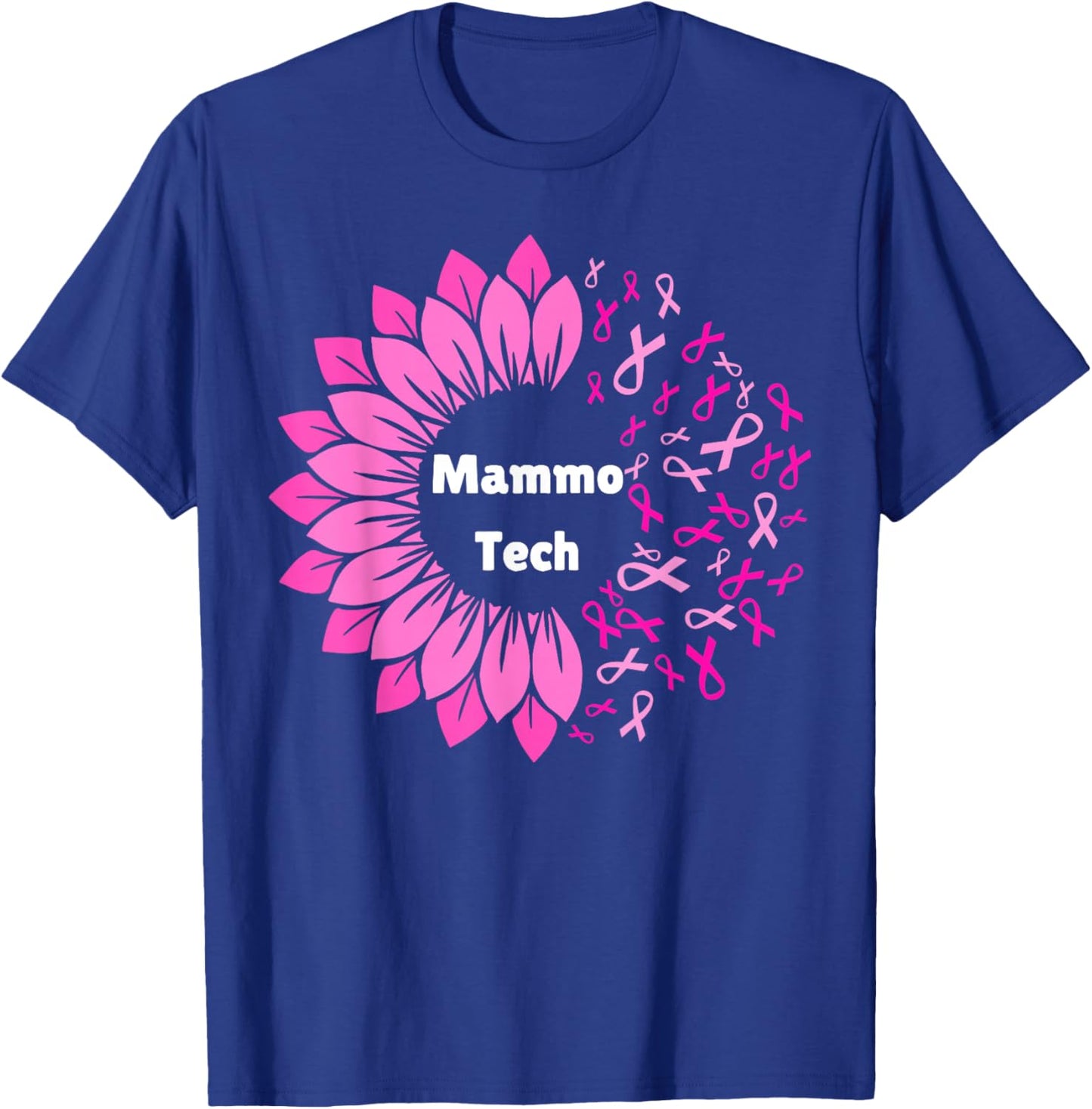 Retro Sunflower Ribbon Mammo Tech Mammography Technologist T-Shirt - T-Shirt | Royal