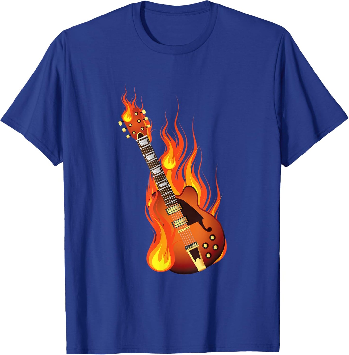 Burning On Fire Rock Guitar Heavy Metal Music Gift T-Shirt - T-Shirt | Royal