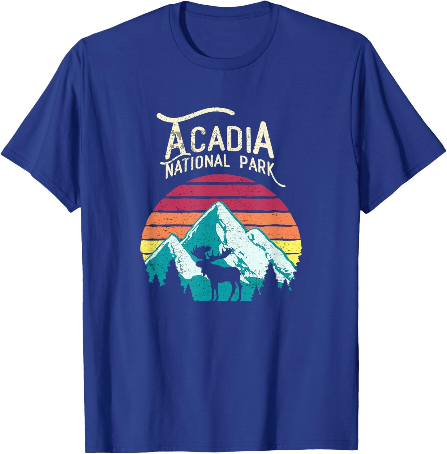 Vintage Acadia National Park, Maine Mountains Moose T Shirt T-Shirt - T-Shirt | Royal