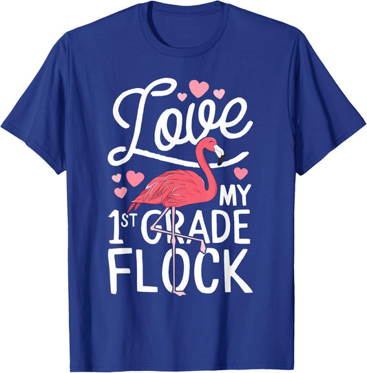 Love My 1st Grade Flock Flamingo Teacher Elementary Gift T-Shirt - T-Shirt | Royal