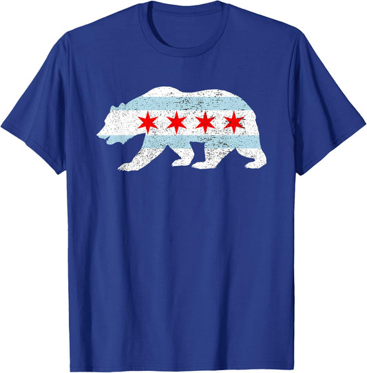 Sweet Vintage Retro Chicago City Flag Bear Print T-Shirt - T-Shirt | Royal