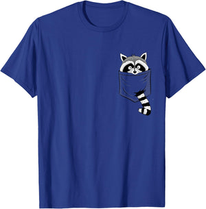 Skizzenmonster Raccoon Trash Panda - Women's Blue Cartoon Animal Pocket Trash Panda - Casual Modern Short Sleeve Classic Fit Pull On - Small T-Shirt - T-Shirt | Royal
