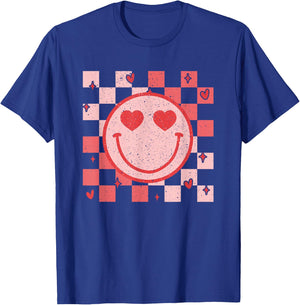 Retro Groovy Smile Face Checkered Valentine Men Women Kids T-Shirt - T-Shirt | Royal