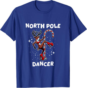 North Pole Dancer Reindeer Stripper Pole Funny Christmas T-Shirt - T-Shirt | Royal