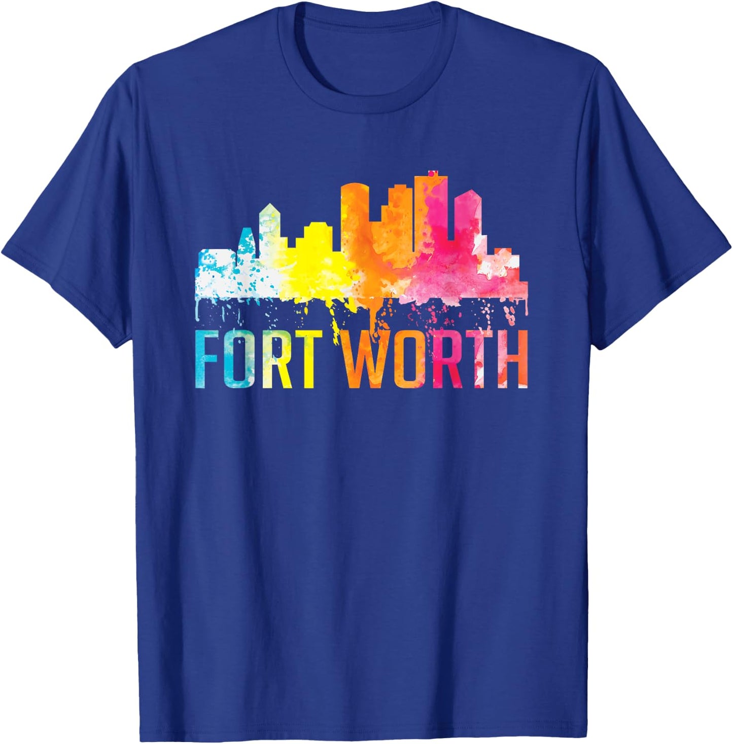 Fort Worth Texas Retro Watercolor Skyline Art Souvenir Gift T-Shirt - T-Shirt | Royal