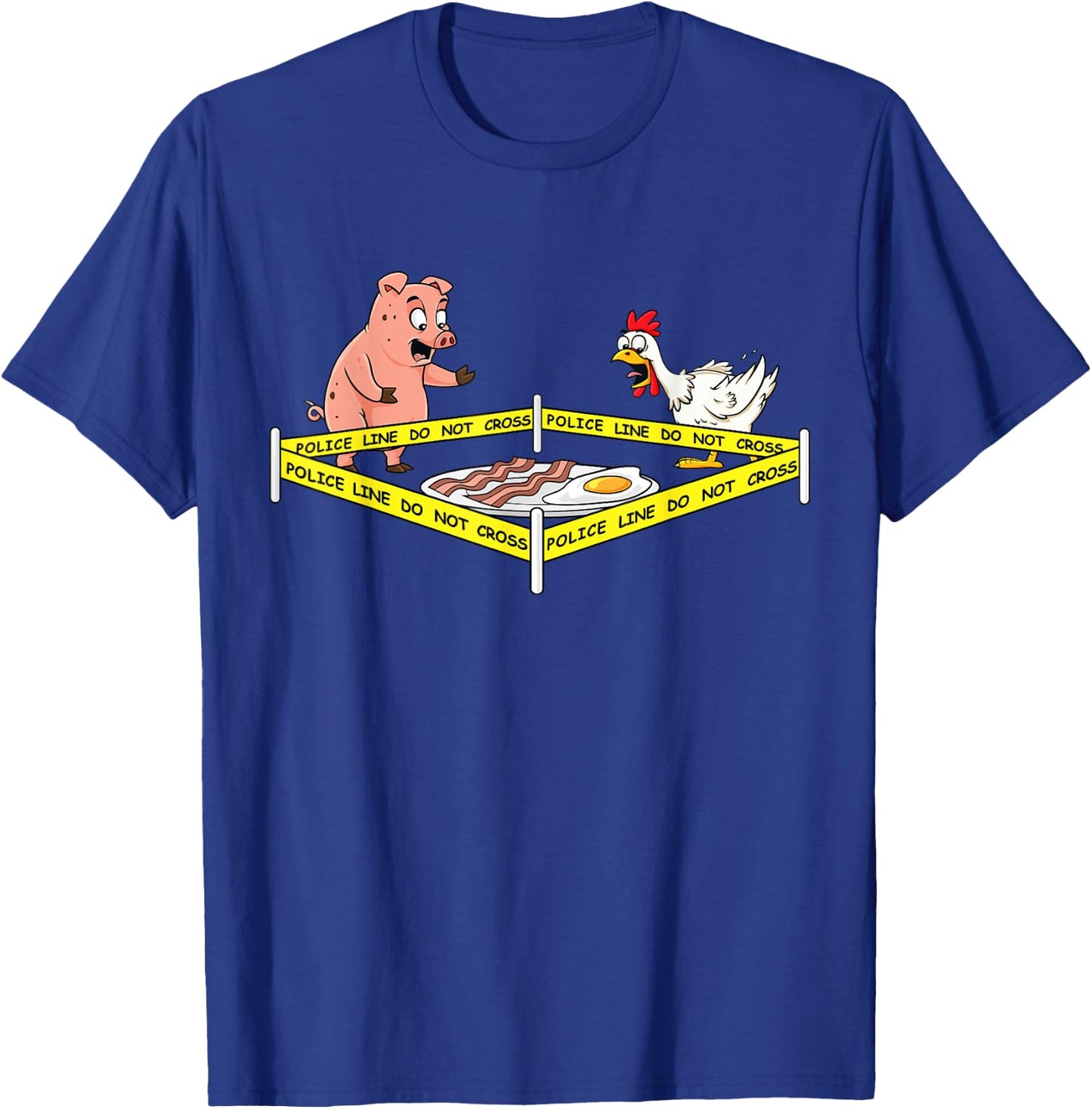 Police Line Do Not Cross Pig and Chicken Funny Food T-Shirt - T-Shirt | Royal