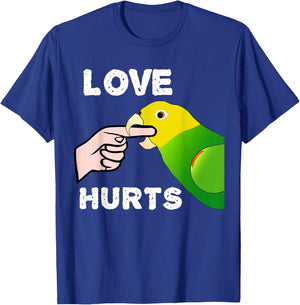 Love Hurts Yellow Head Amazon Parrot Biting Finger T-Shirt - T-Shirt | Royal