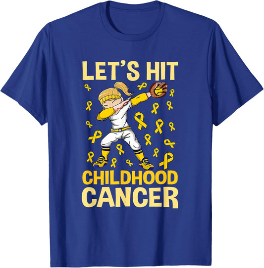 Dabbing Softball Girl Let's Hit Childhood Cancer Awareness T-Shirt - T-Shirt | Royal