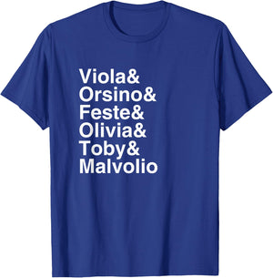 Shakespeare Twelfth Night Character List T-Shirt - T-Shirt | Royal