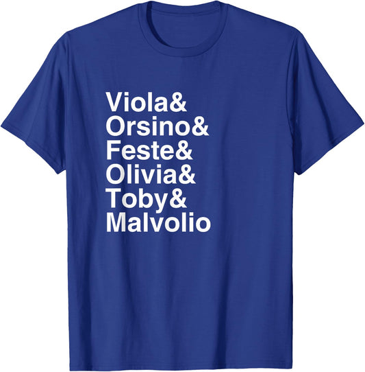 Shakespeare Twelfth Night Character List T-Shirt - T-Shirt | Royal
