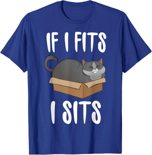 If I Fits I Sits Cat Meme Shirt Funny Cat In A Box Men Women Girls Kids T-Shirt - T-Shirt | Royal