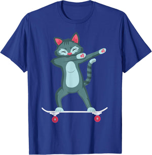 Skateboarding Kitty Cat on Skateboard Gift Skater T-Shirt - T-Shirt | Royal