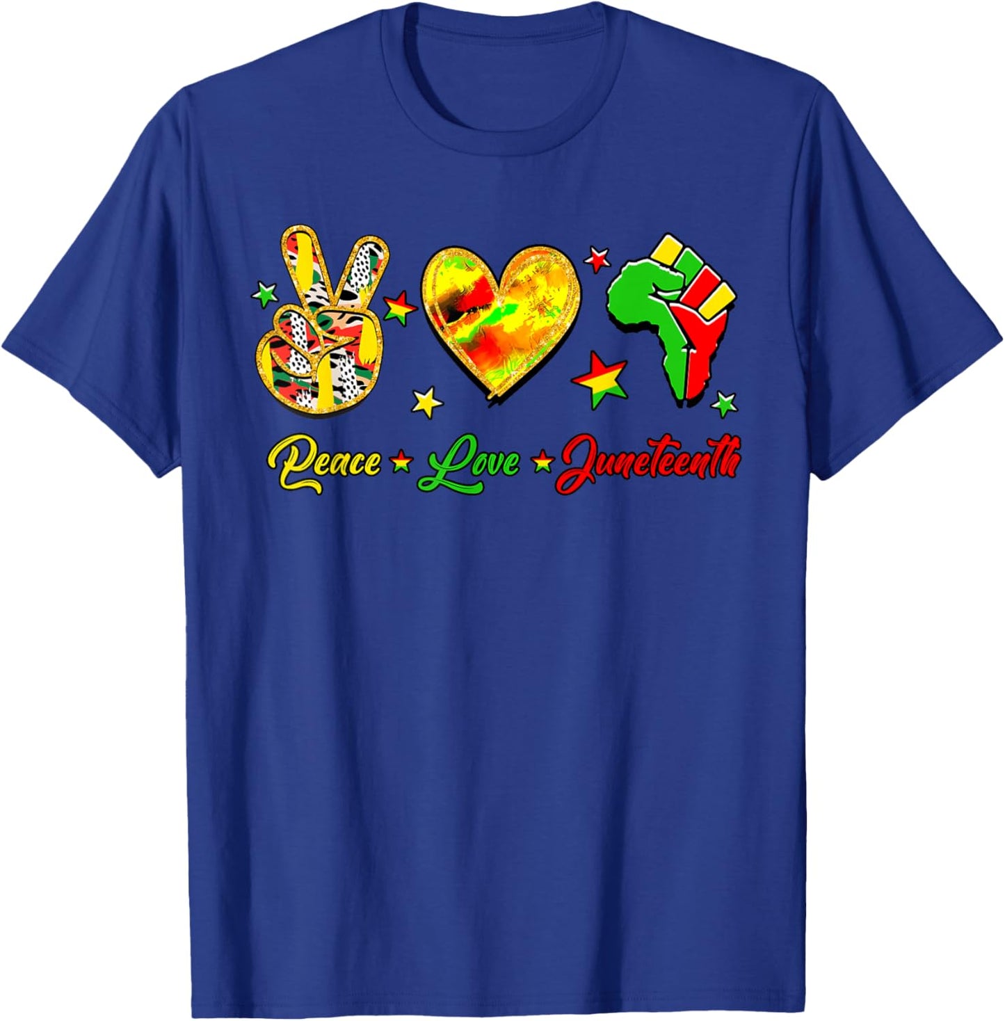 Peace Love Juneteenth 1865 African American Afro Men Women T-Shirt - T-Shirt | Royal