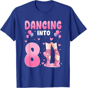 Dancing Into 8th Birthday Ballet Dance 8 Year Old Ballerina T-Shirt - T-Shirt | Royal