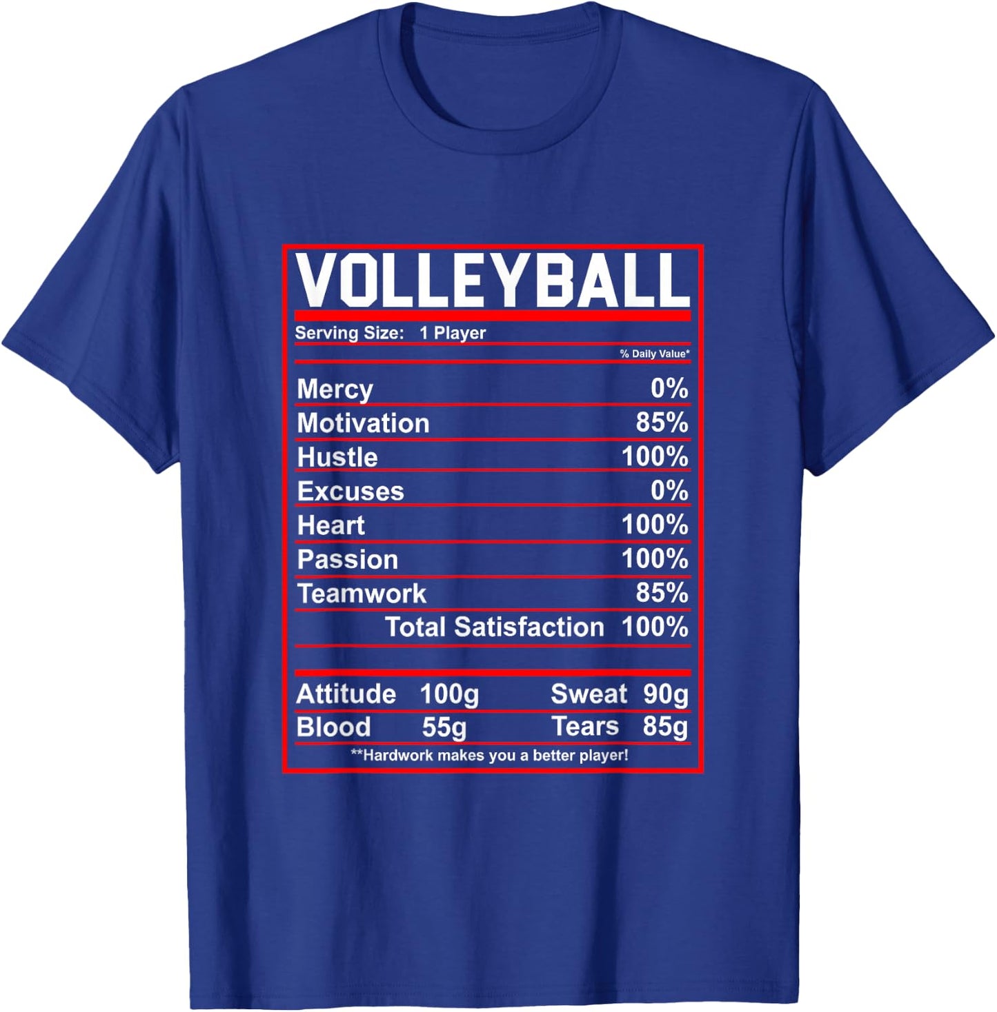Funny Volleyball Nutrition Facts Women Men T-Shirt - T-Shirt | Royal