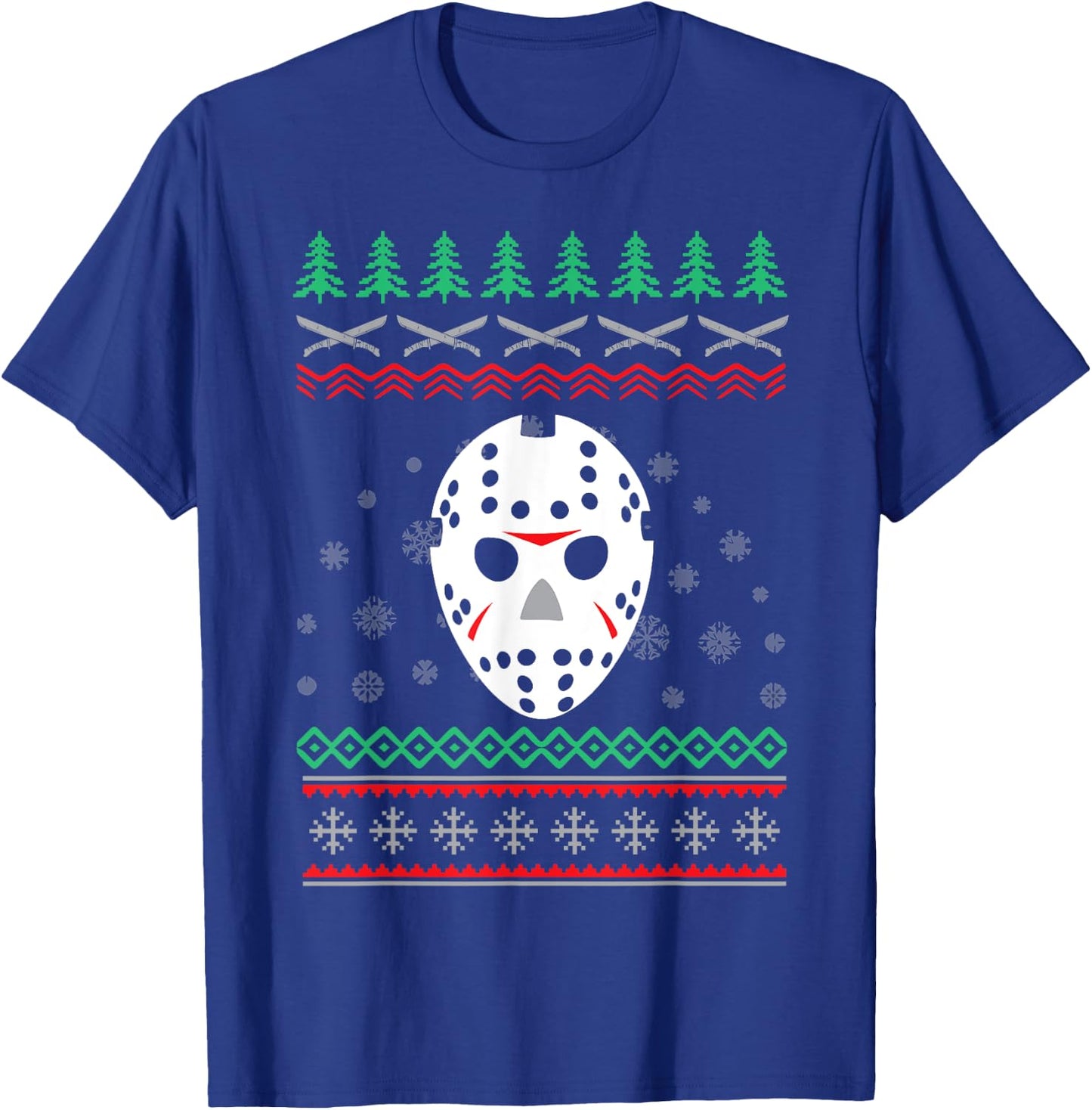 Jason Hockey Mask Ugly Christmas Holiday Festive T-Shirt - T-Shirt | Royal