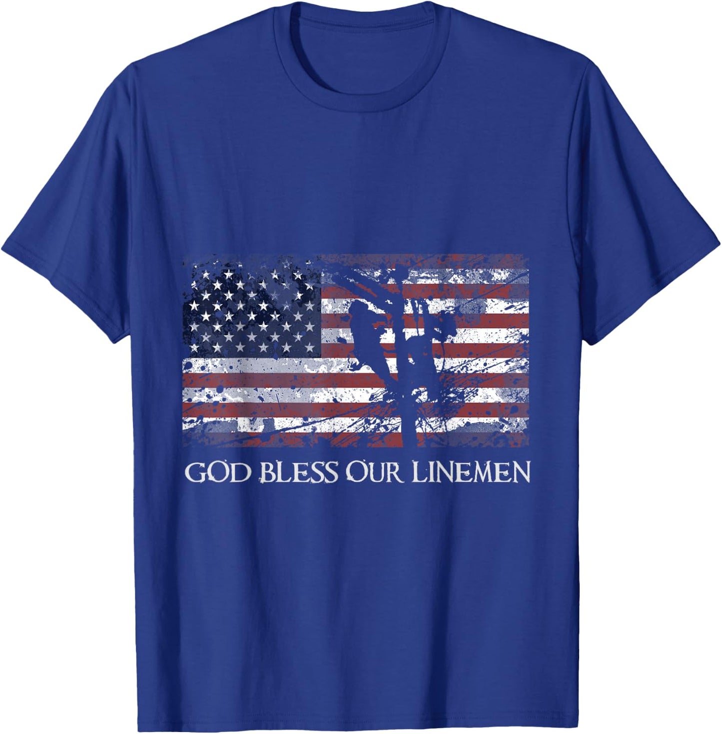 God Bless Our Linemen Cool American Lineman Flag T-Shirt - T-Shirt | Royal