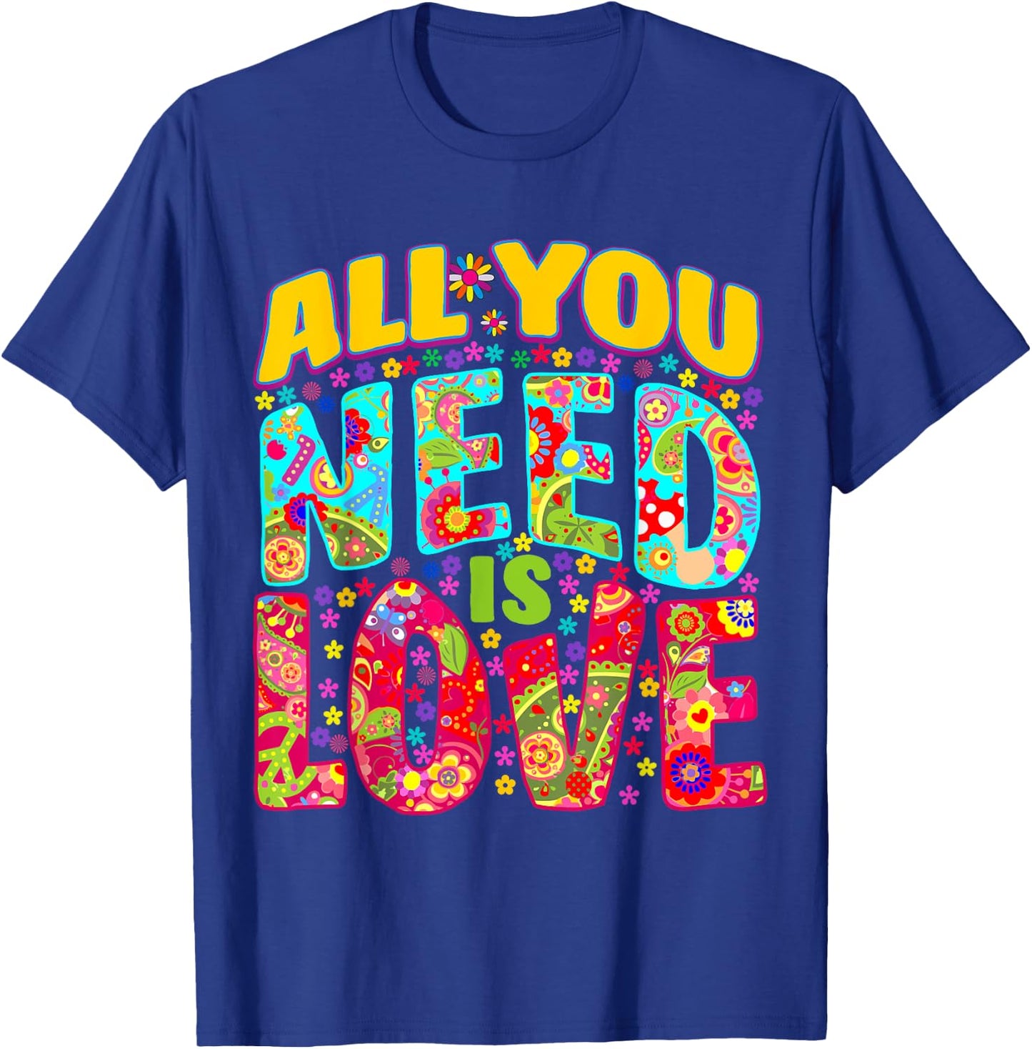 Hippie Flower Power Peace & Love Retro 60s 70s T-Shirt - T-Shirt | Royal