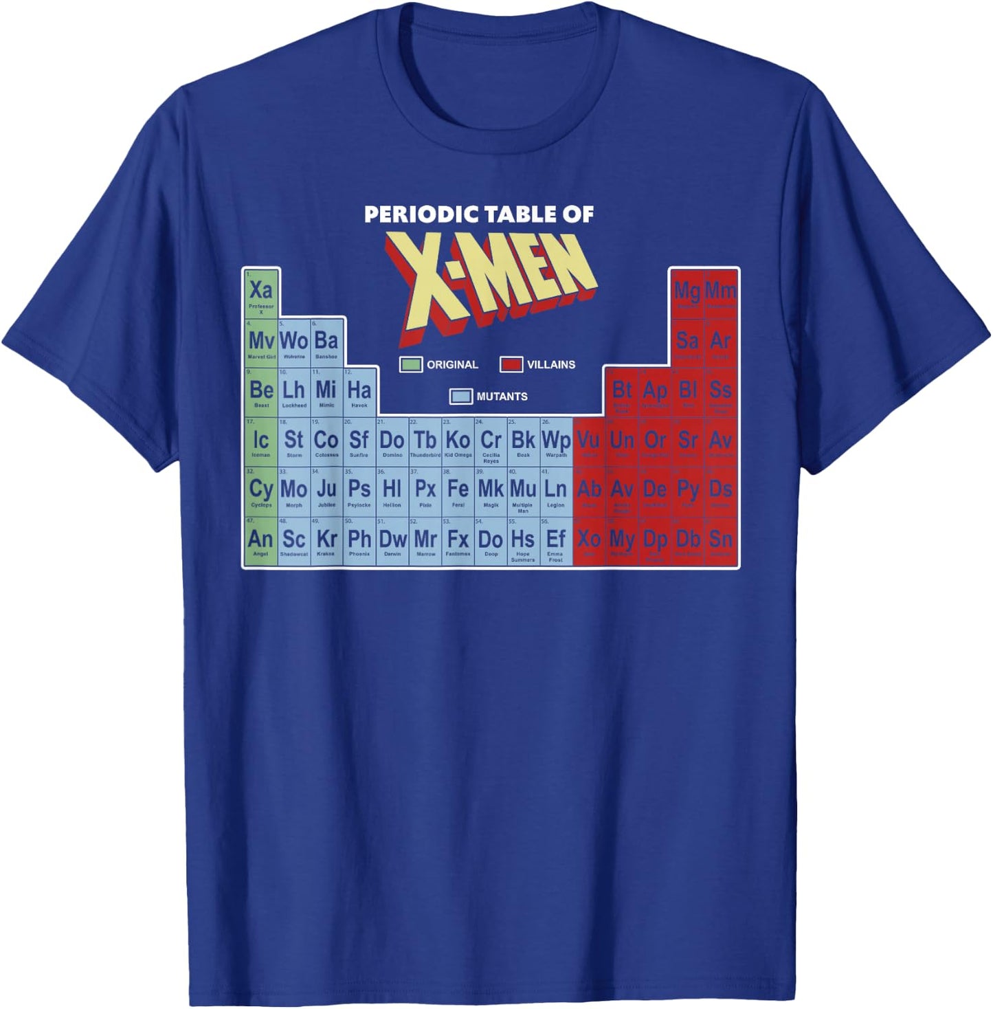 Marvel Periodic Table of X-Men Elements Colorful T-Shirt - T-Shirt | Royal