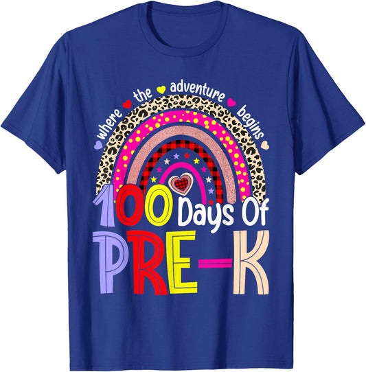 100 Days of Pre-K Happy 100th Day of School Rainbow Leopard T-Shirt - T-Shirt | Royal