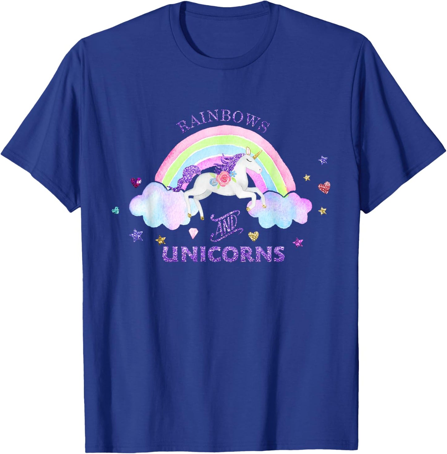 Rainbows and Unicorns - Magical Cute Glitter Gift T-Shirt - T-Shirt | Royal