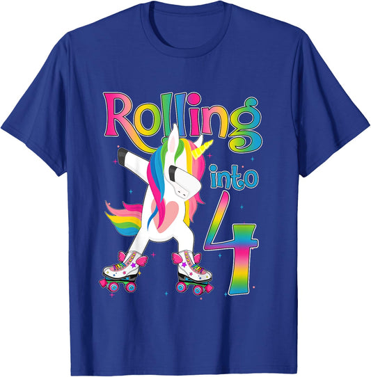 Rolling Into 4 years Let's Roll I'm Turning 4 Roller Skate T-Shirt - T-Shirt | Royal