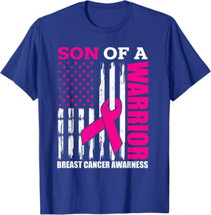 Son Of A Warrior Breast Cancer Awareness USA Flag Pink T-Shirt - T-Shirt | Royal