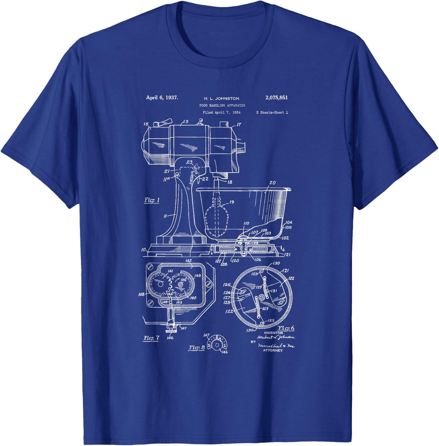 Kitchen Mixer Patent Drawing Gift Bakers T-Shirt - T-Shirt | Royal