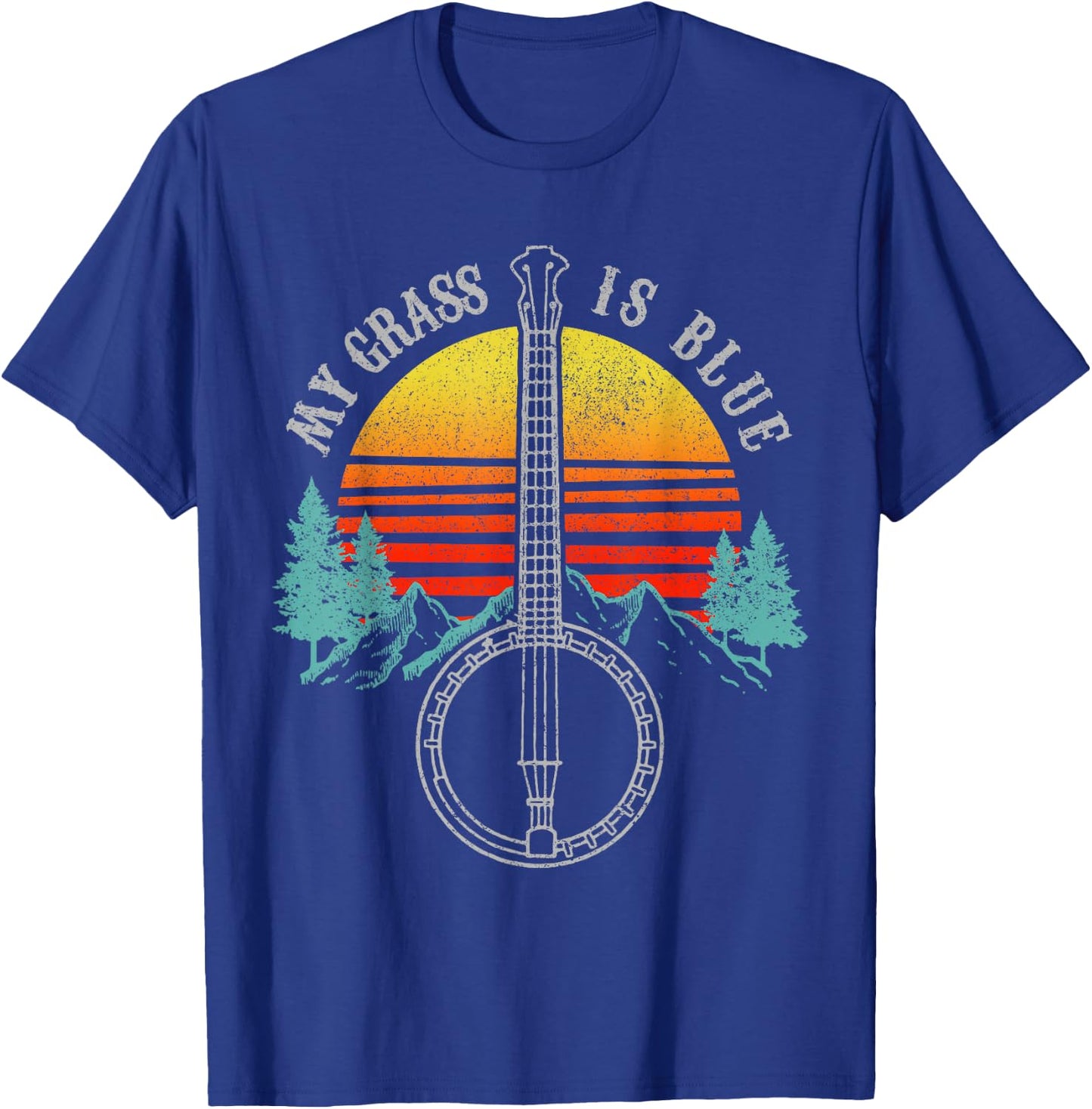 Bluegrass My Grass Is Blue Vintage Banjo Shirt Gift T-Shirt - T-Shirt | Royal