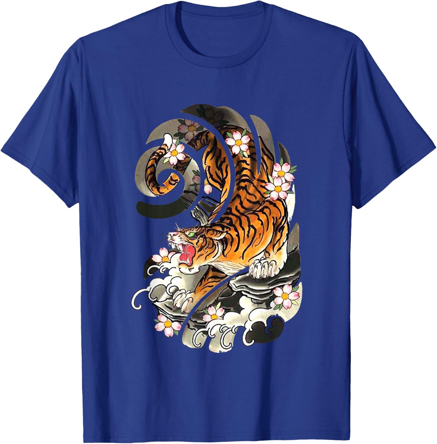 Vintage Japanese Tiger Traditional Asian Cherry Blossom Art Small T-Shirt - T-Shirt | Royal