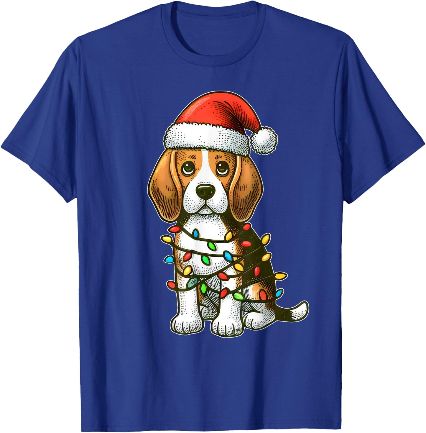 Merry Christmas Beagle Santa Christmas Lights Dog Xmas Tree T-Shirt - T-Shirt | Royal