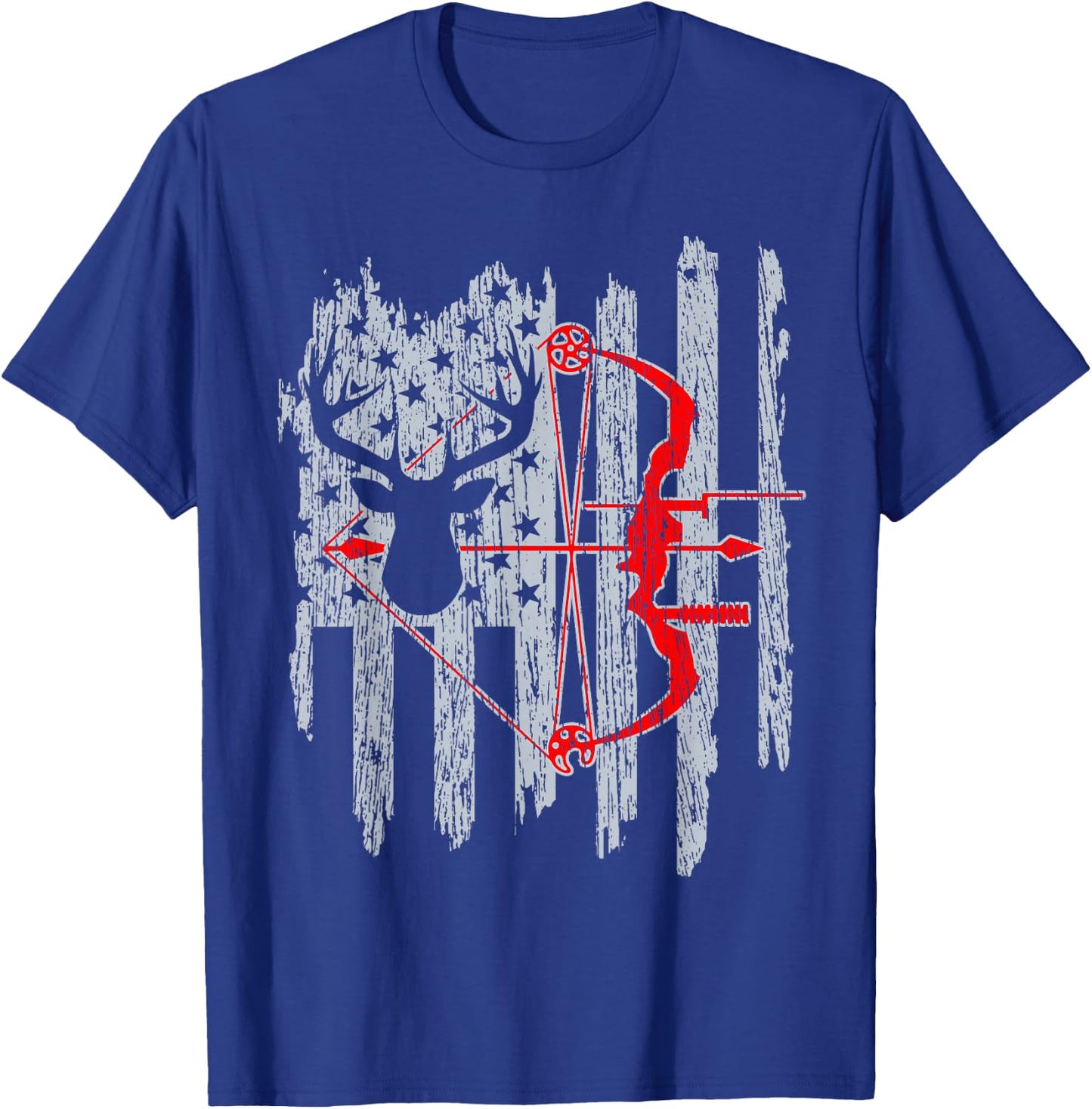 Bow Hunting American Flag Patriotic Deer Hunter T-Shirt - T-Shirt | Royal