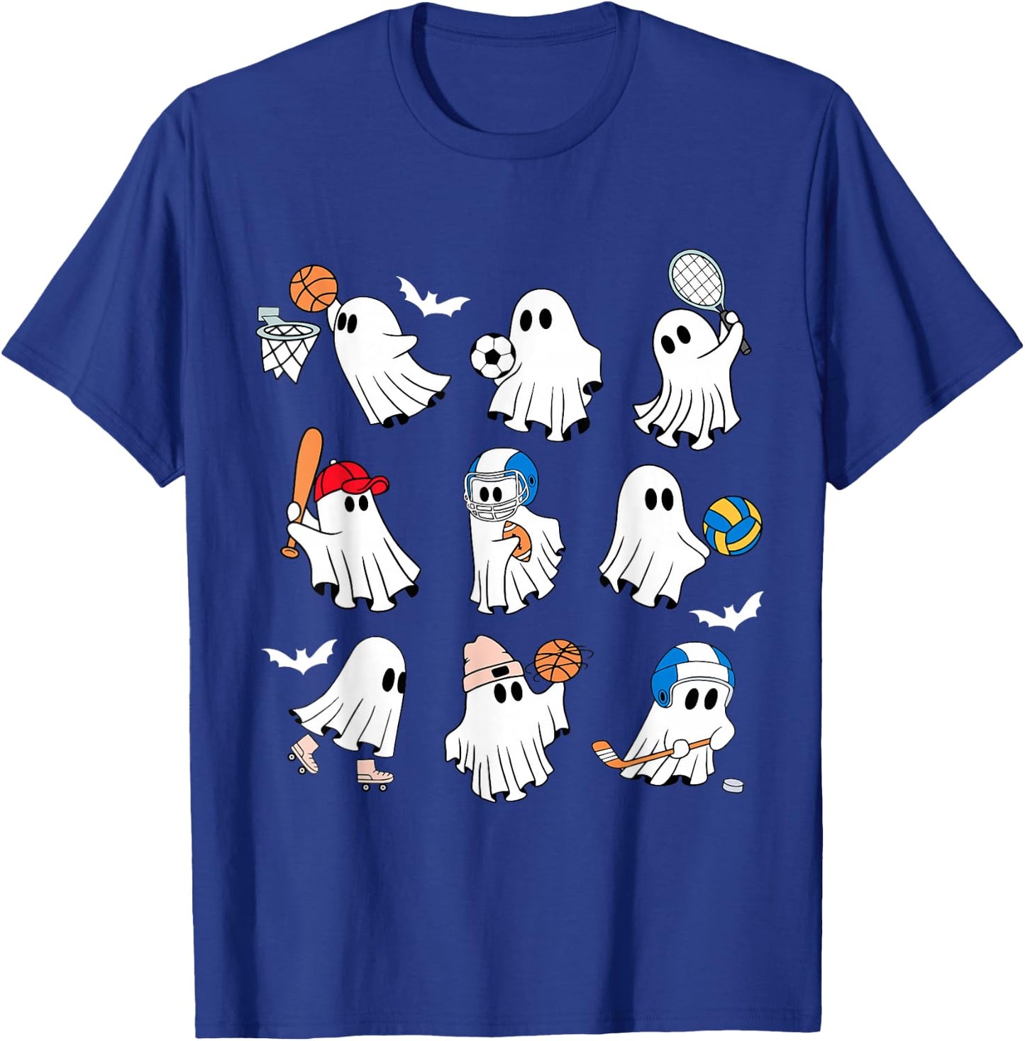 Halloween PE Teacher Ghost Playing Soccer Football Baseball T-Shirt - T-Shirt | Royal