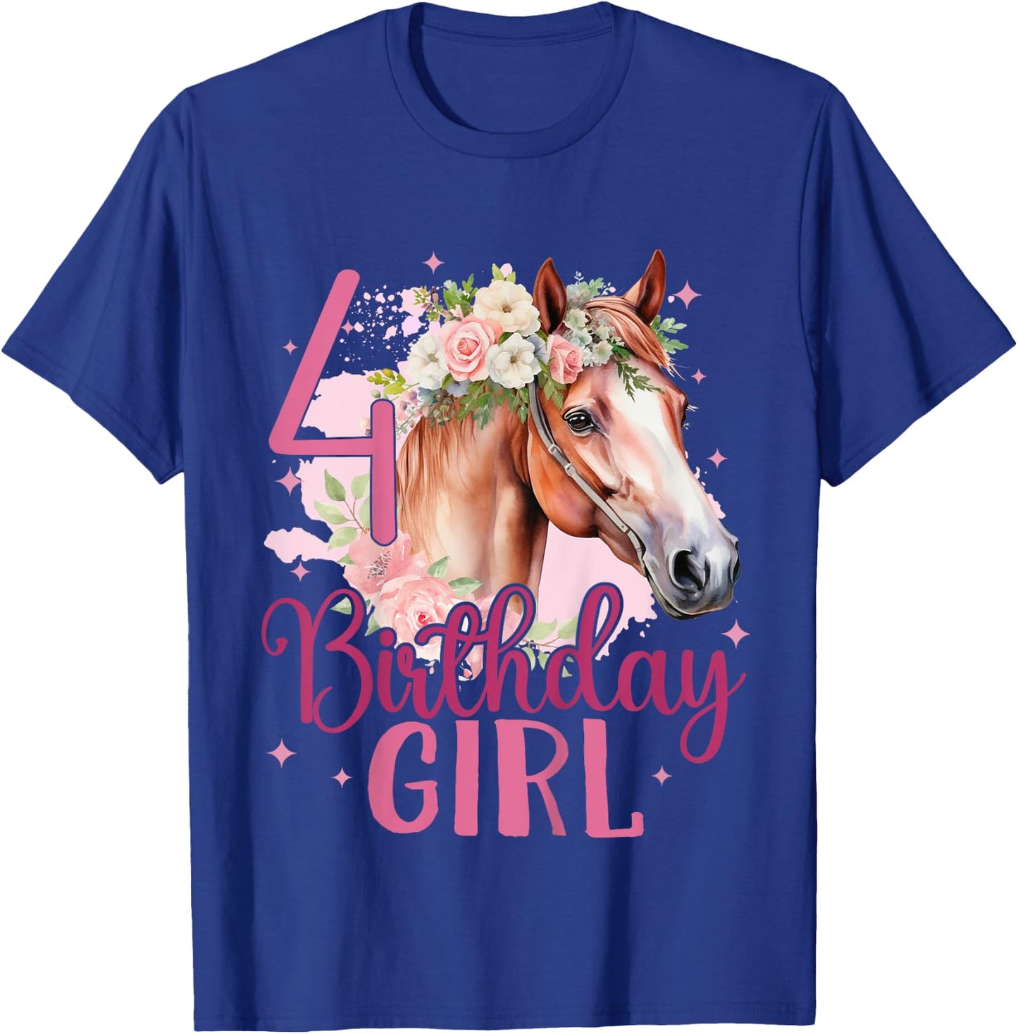 Kids 4th Birthday Horse Girl Fourth birthday girl 4 years old T-Shirt - T-Shirt | Royal
