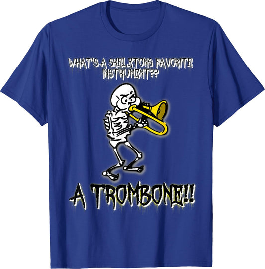 Funny Skeleton Halloween Trombone Joke T-Shirt - T-Shirt | Royal