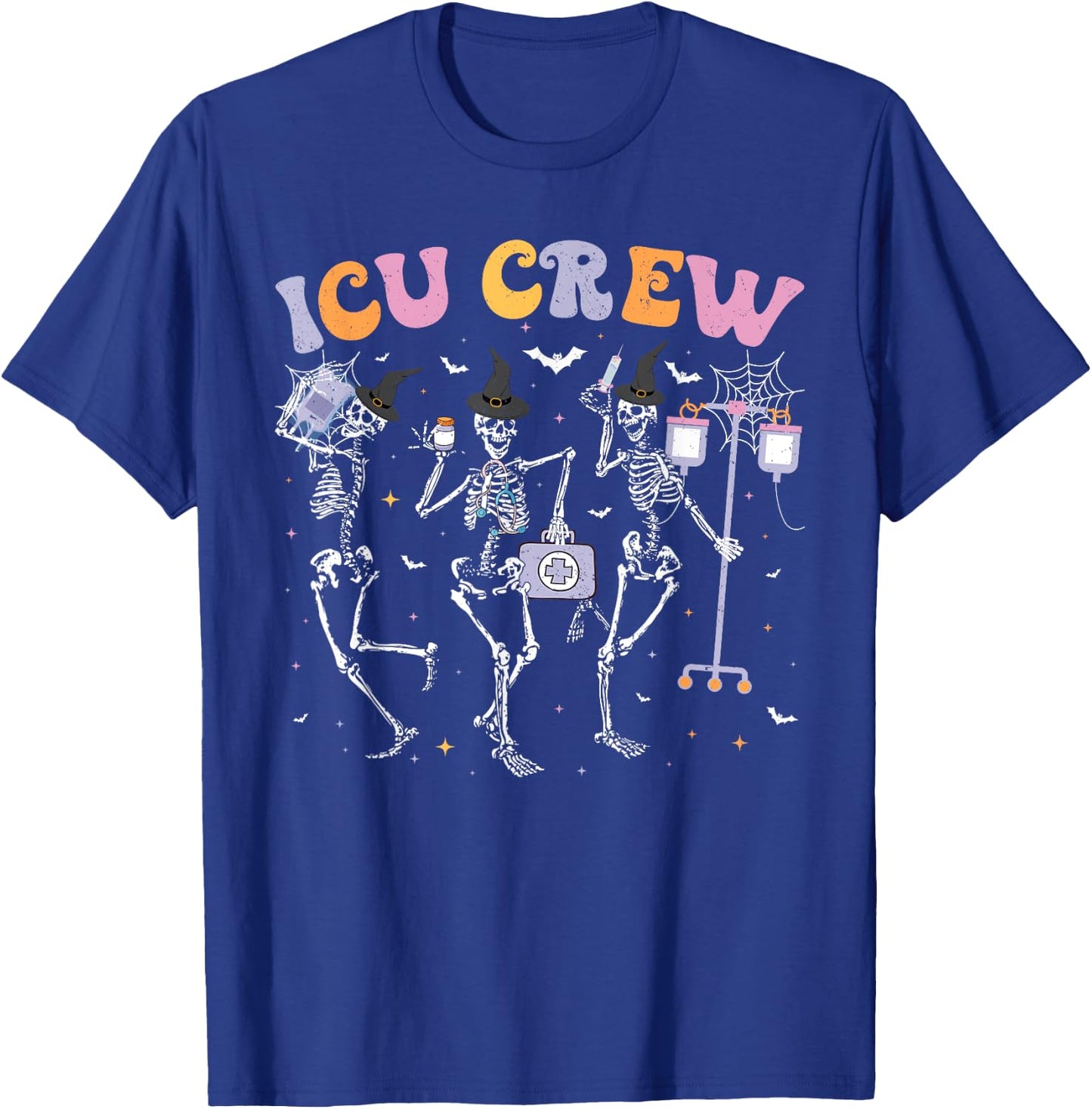 Intensive Care Unit Crew Skeleton ICU Crew Halloween T-Shirt - T-Shirt | Royal