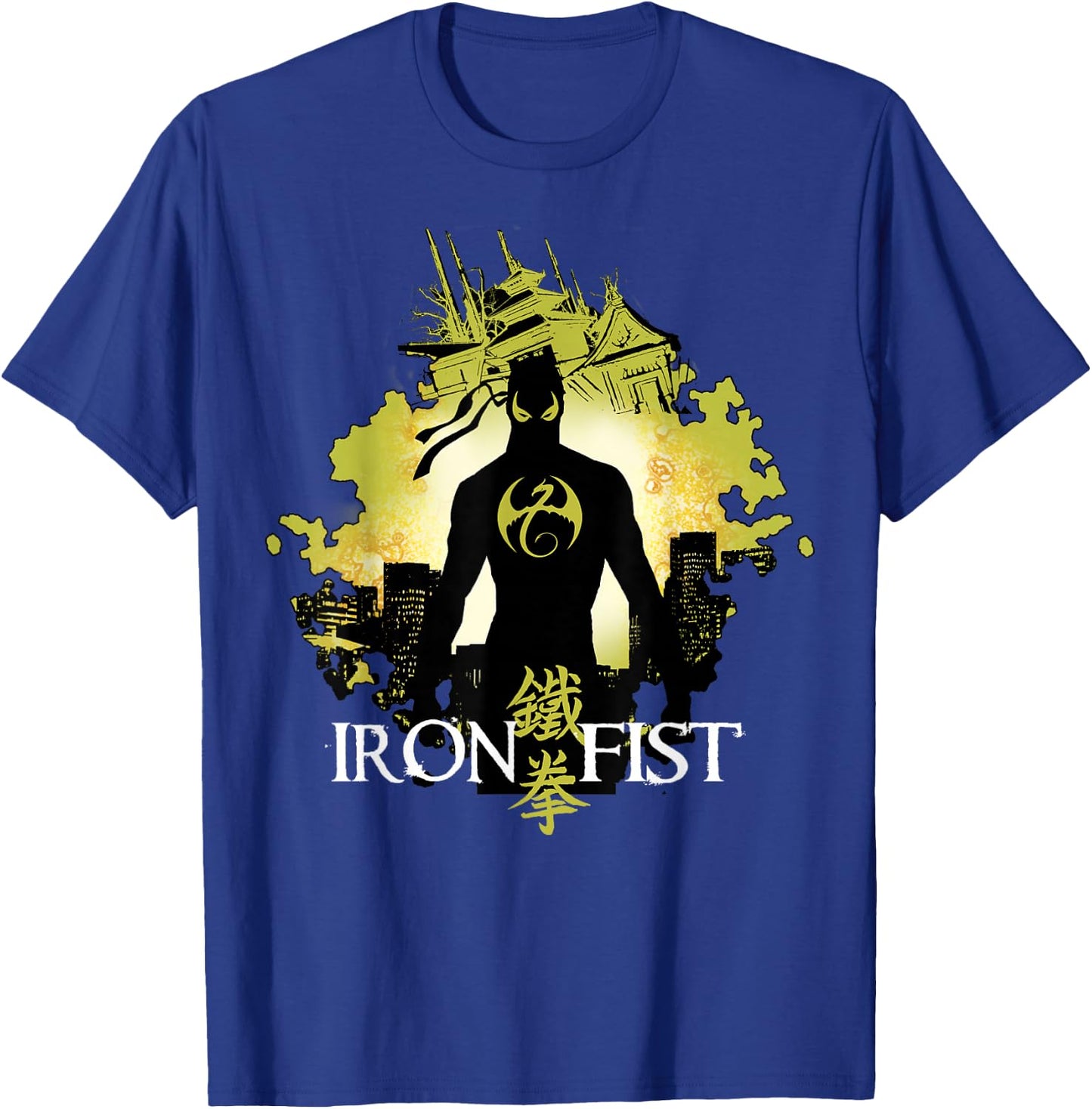 Marvel Iron Fist Blackout Silhouette Cityscape Glow T-Shirt - T-Shirt | Royal