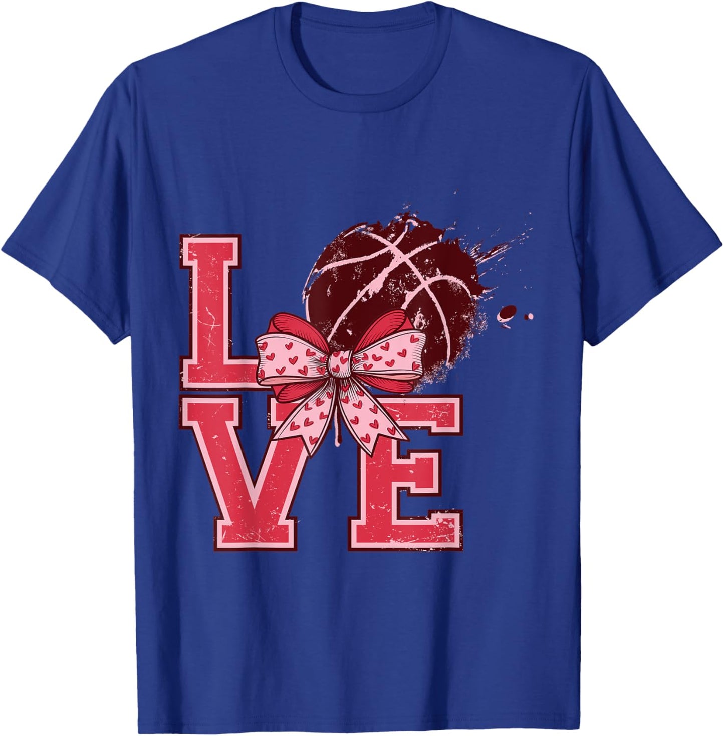 Valentine's Day Love Basketball Cute Bows Pink Gifts Ideas T-Shirt - T-Shirt | Royal