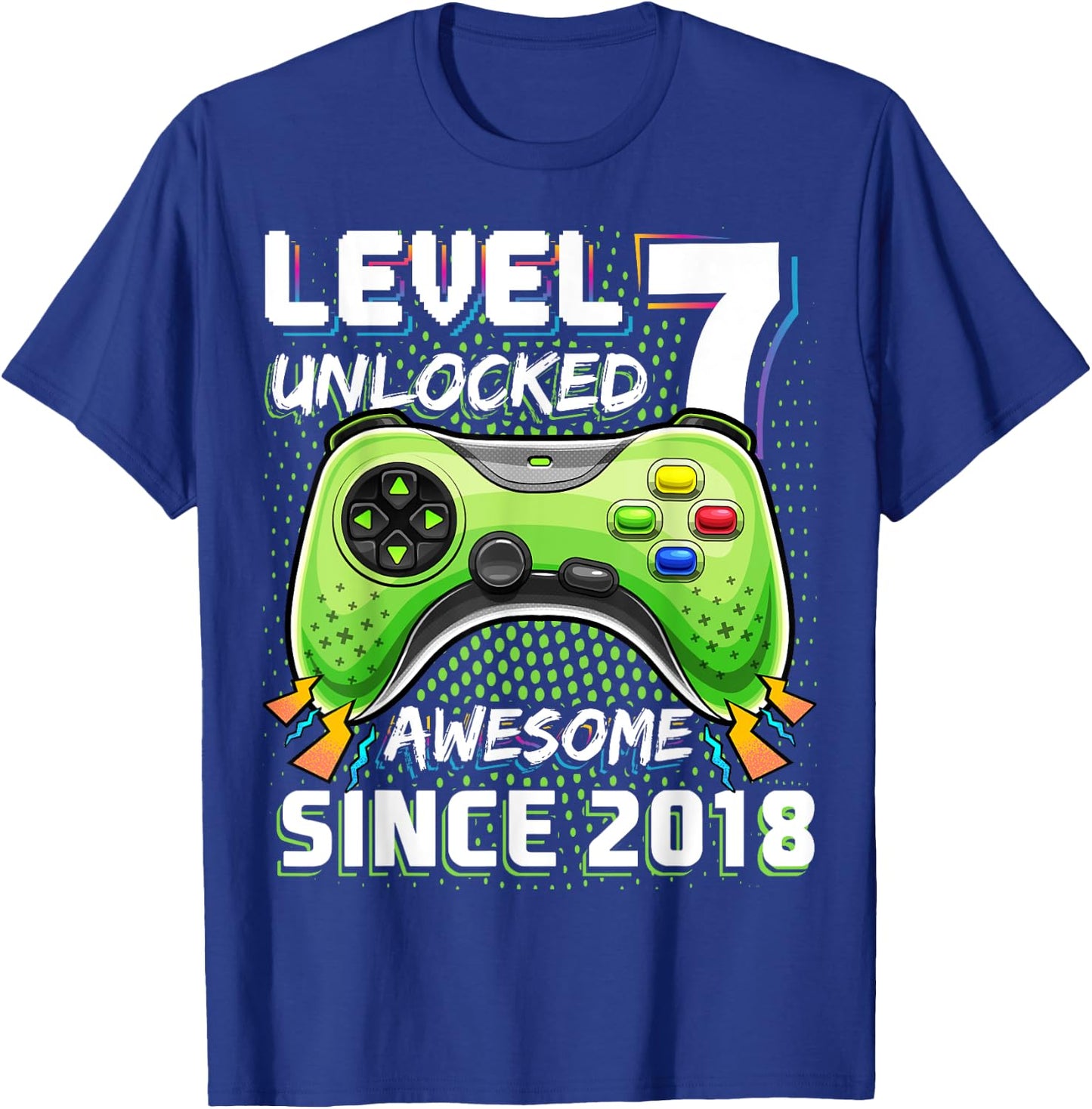 7th Birthday Boy Level 7 Gamer 7 Year Video Game Party T-Shirt - T-Shirt | Royal