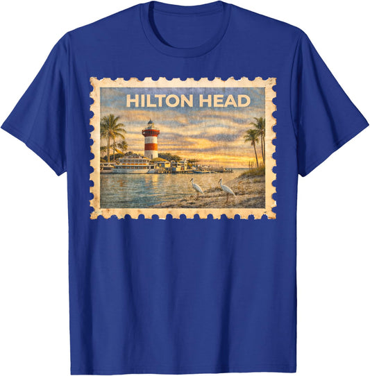 Vintage Hilton Head Retro Travel Stamp Art T-Shirt - T-Shirt | Royal