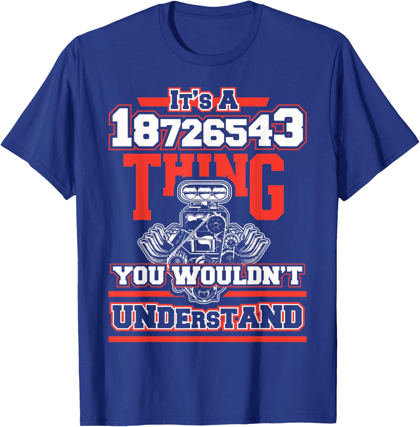 Funny V8 Engine Firing Order 18726543 for Car Guys T-Shirt - T-Shirt | Royal