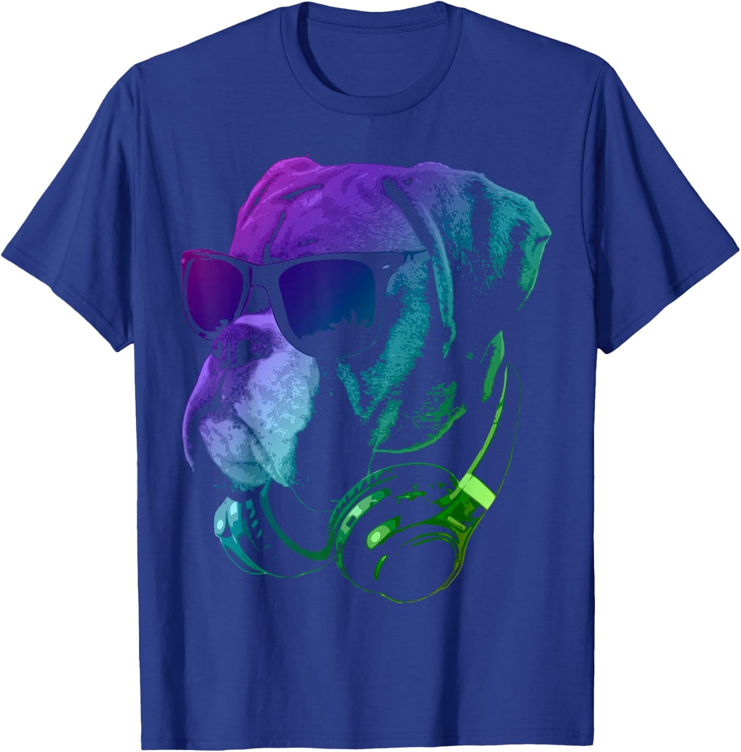 Boxer Dog with Sunglasses and Headphones Small T-Shirt - T-Shirt | Royal