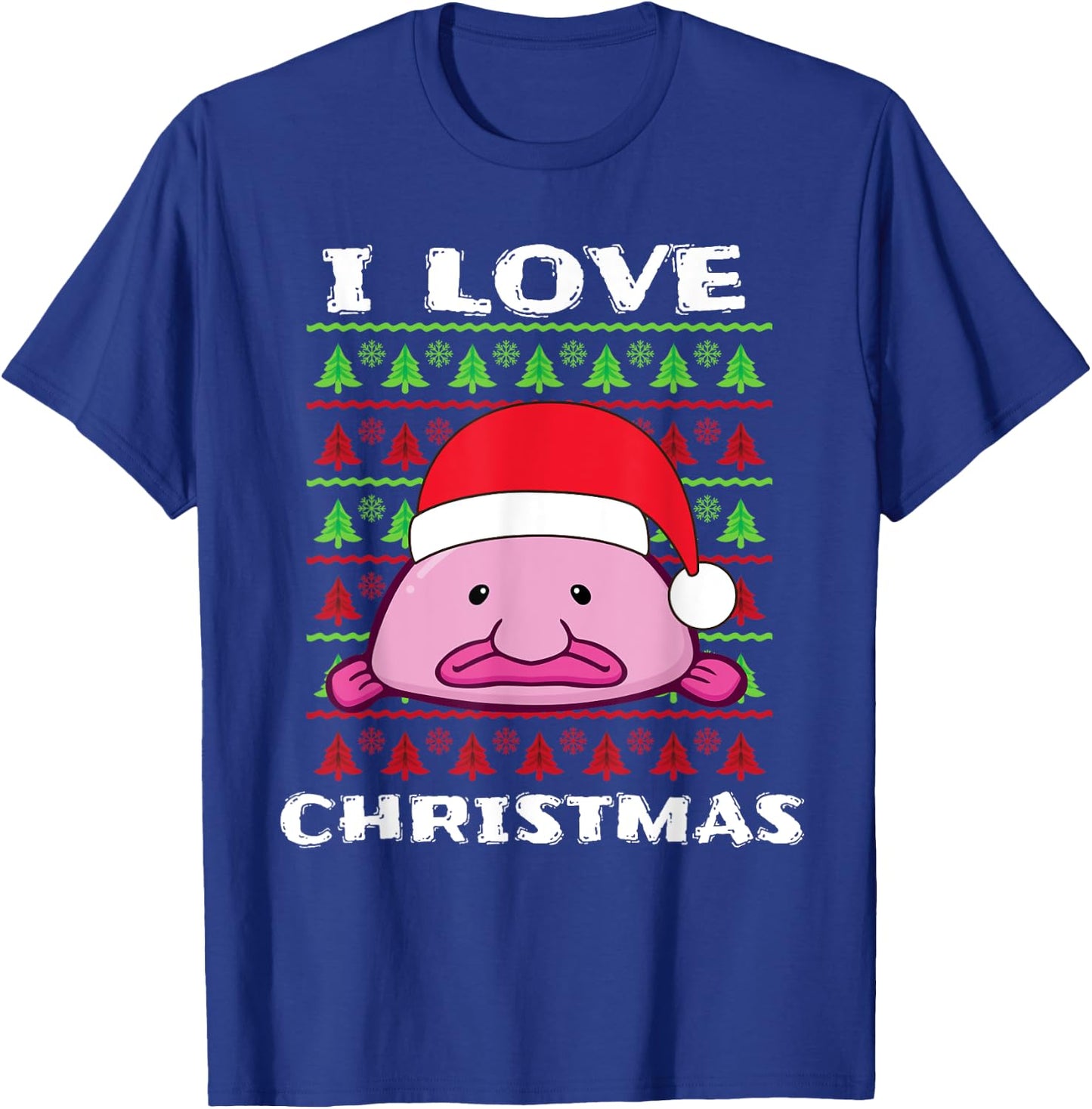 I Love Christmas Blobfish Santa Hat T-Shirt - T-Shirt | Royal