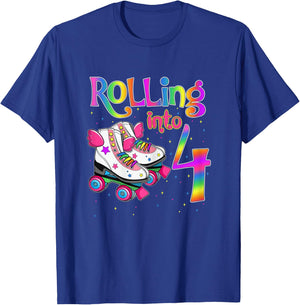 Rolling Into 4 years Let's Roll I'm Turning 4 Roller Skate T-Shirt - T-Shirt | Royal
