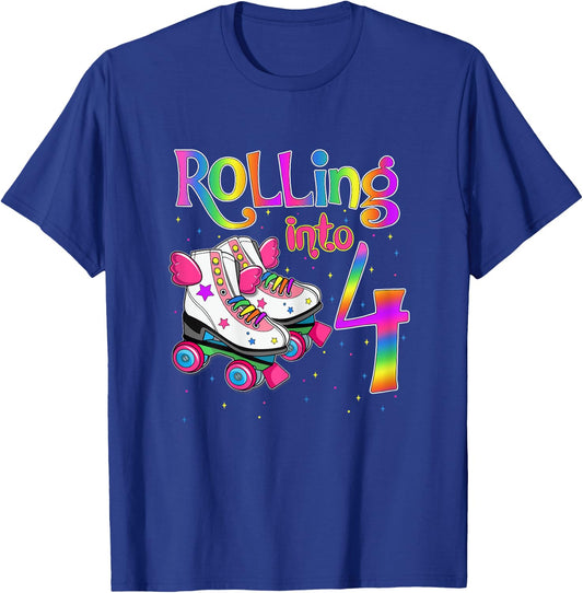 Rolling Into 4 years Let's Roll I'm Turning 4 Roller Skate T-Shirt - T-Shirt | Royal