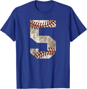 Baseball Jersey Number 5 Distressed Ball Sports T-Shirt - T-Shirt | Royal