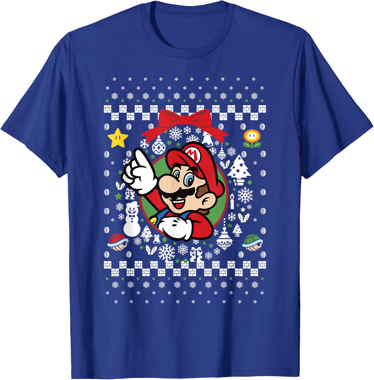 Super Mario Classic Ugly Christmas Mario Graphic T-Shirt - T-Shirt | Royal