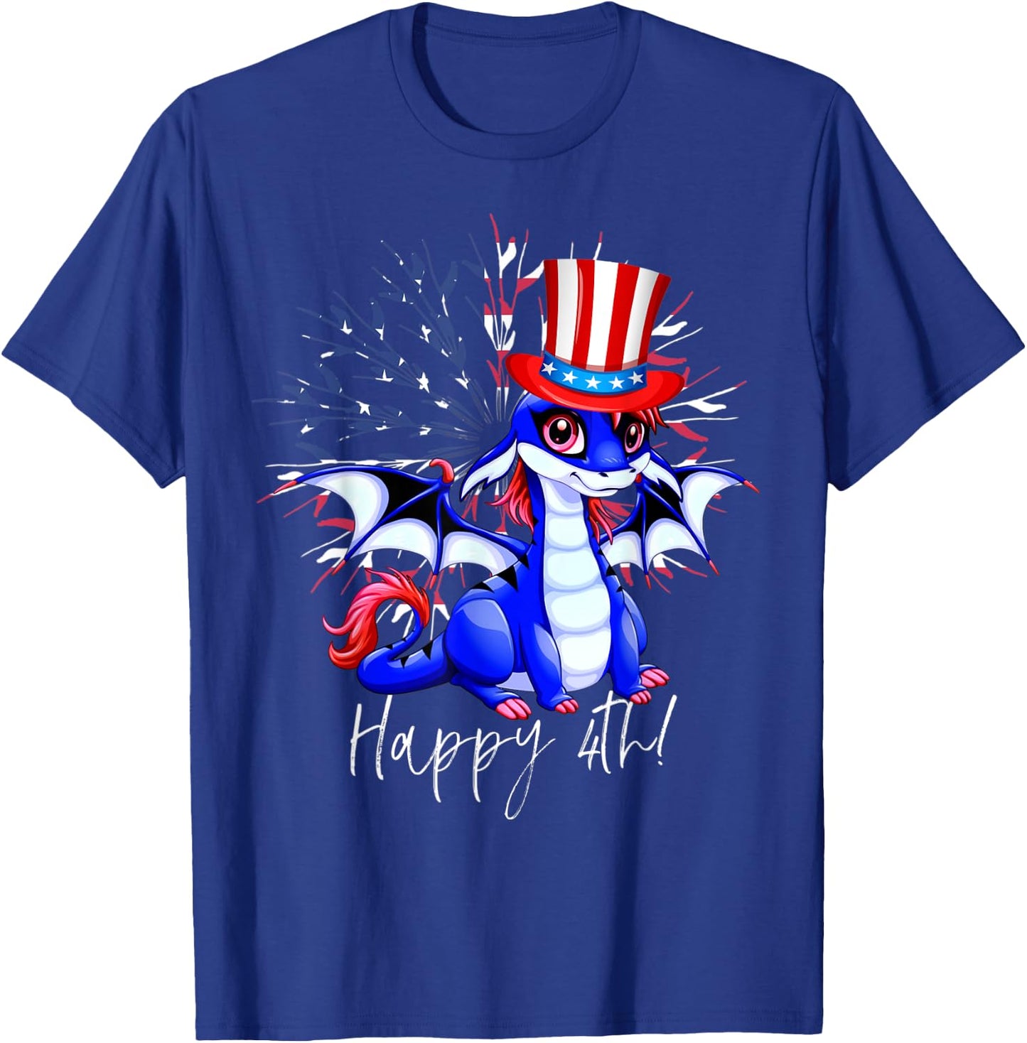 Cute Anime Dragon July 4th Independence Day Fireworks Women Kids Men T-Shirt - T-Shirt | Royal